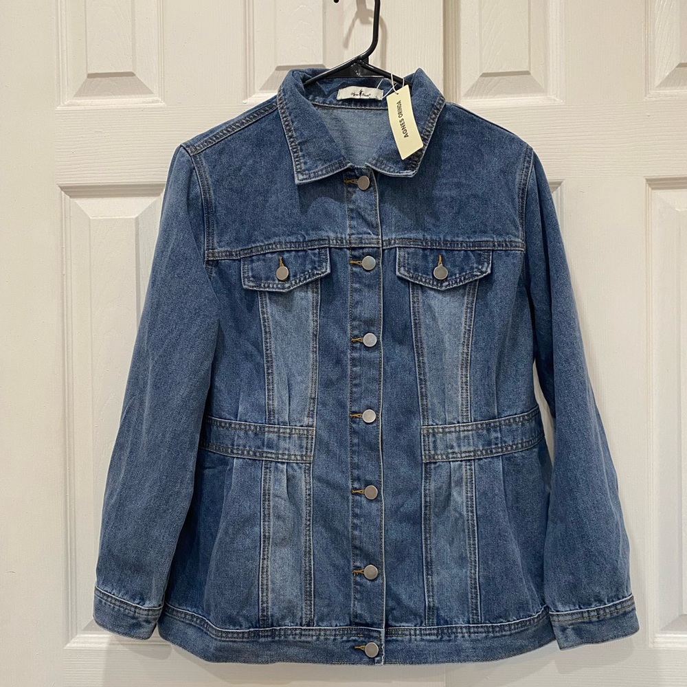 Agnes Orinda Plus Size Fashion Outerwear Long Sleeve Button Denim Jacket, Blue - Picture 6 of 9
